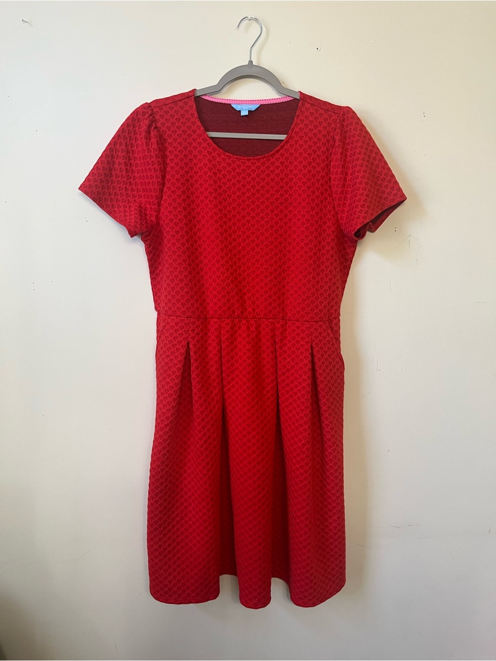 Draper James RSVP Red Heart Textured Fit-and-Flare Dress with Short Sleeves